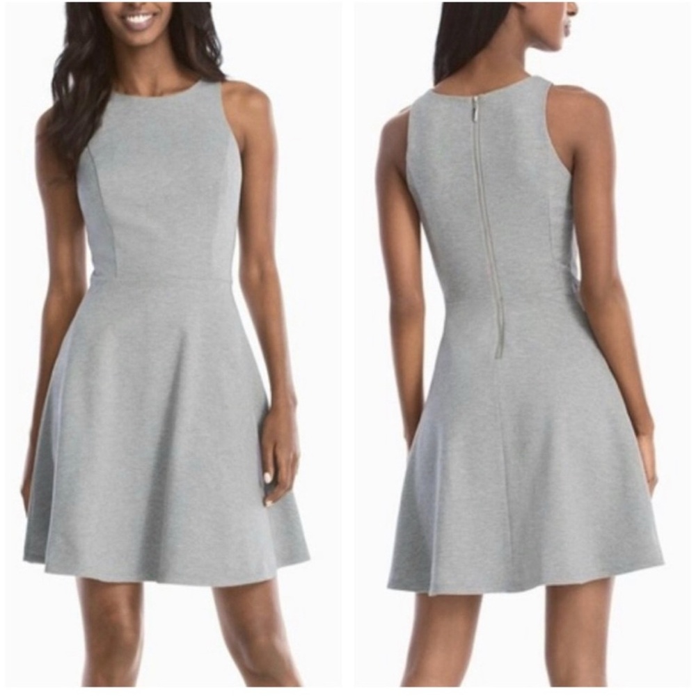 White House Black Market Skater Dress Gray Pockets Fit And Flare Sleeveless